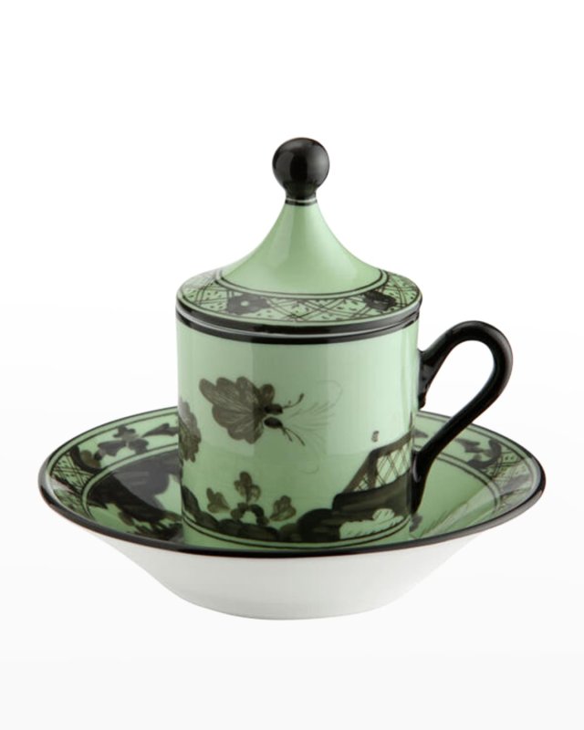 Empire-Style Coffee Cups & Saucers, Set of 2 - Green